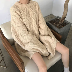 Solid Cable Knit Pullover Sweater - fairypeony