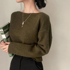 Solid Color Cropped Sweater