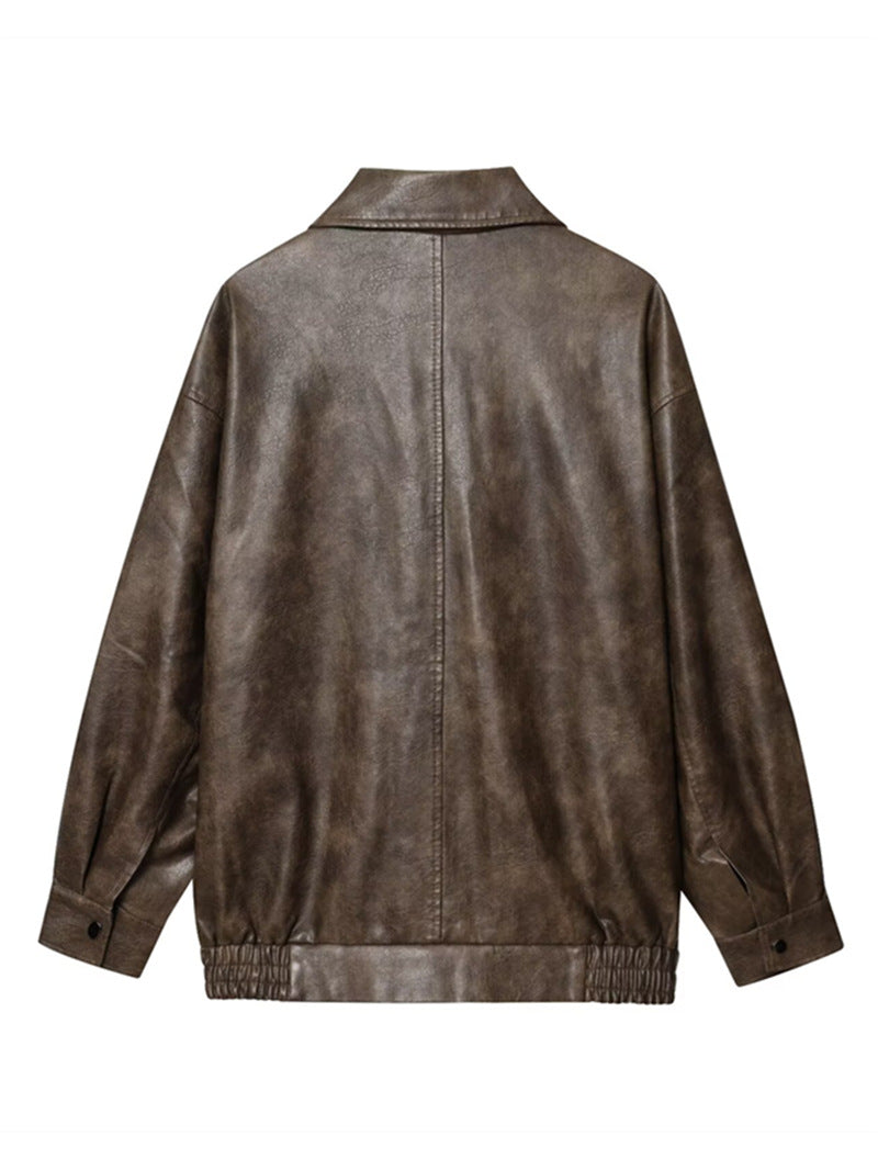 Basic PU Mid-Length Leather Jacket