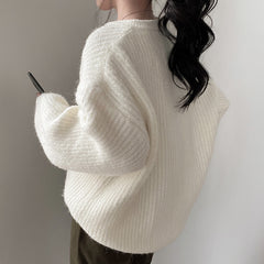 Vintage V-Neck Knitted Oversized Sweater