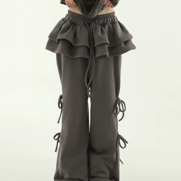 Sweet Lace Skirt Lace-up Wide-leg Pants