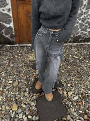 Vintage Straight-leg Bow Washed Jeans