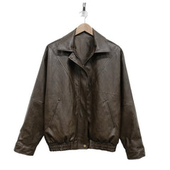 Vintage Pu Leather Oversized Zip Up Jacket
