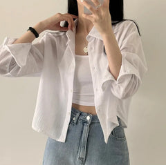 Solid Color Striped Long Sleeve Blouse