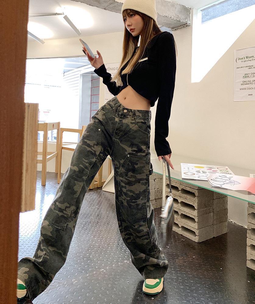 Creen Camo Washed Cargo Jeans - fairypeony