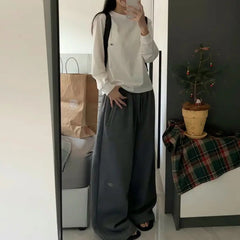 Solid Color Double Waist Baggy Sweatpants