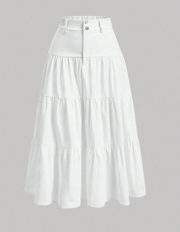 Women's Solid Color High-Low Zipper Pleated Skirt - fairypeony