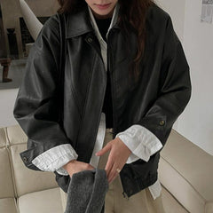 Vintage Pu Leather Oversized Zip Up Jacket