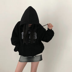 Vintage Solid Color Letter Embroidered Hoodie