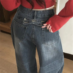 Stretch Washed Denim Wide Leg Pants