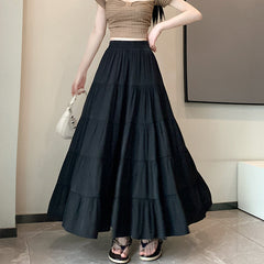 Solid Color High Waist Umbrella Maxi Skirt