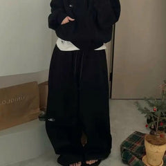 Solid Color Double Waist Baggy Sweatpants