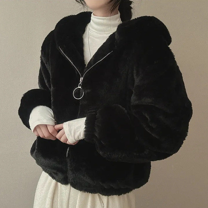 Oversized Fleece Hooded Jacket - fairypeony