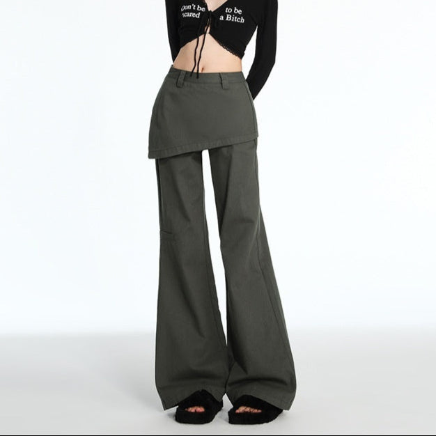 Solid Color Fake Two-piece Casual Flare Pants