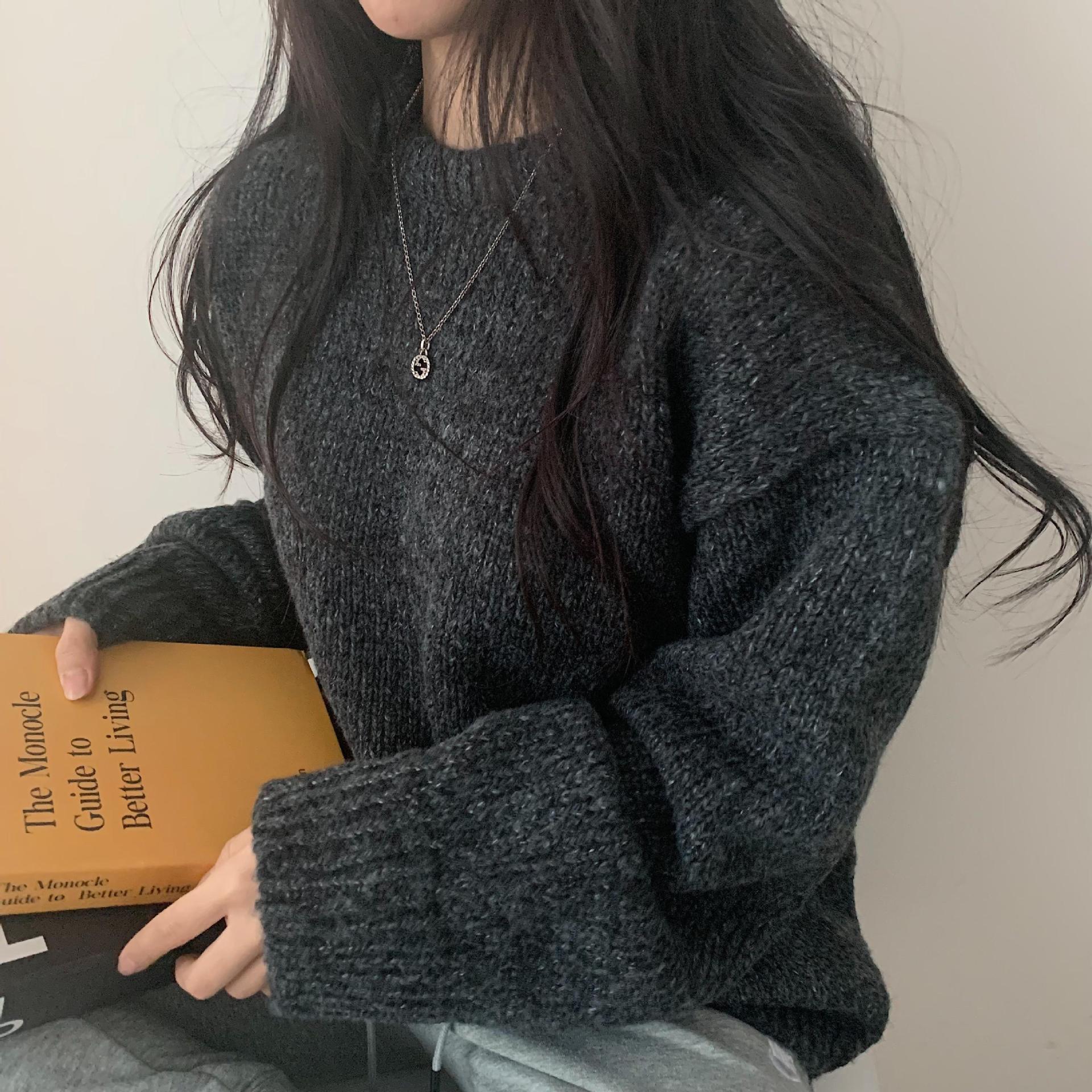 Dark Academia Round Neck Pullover Sweater - fairypeony