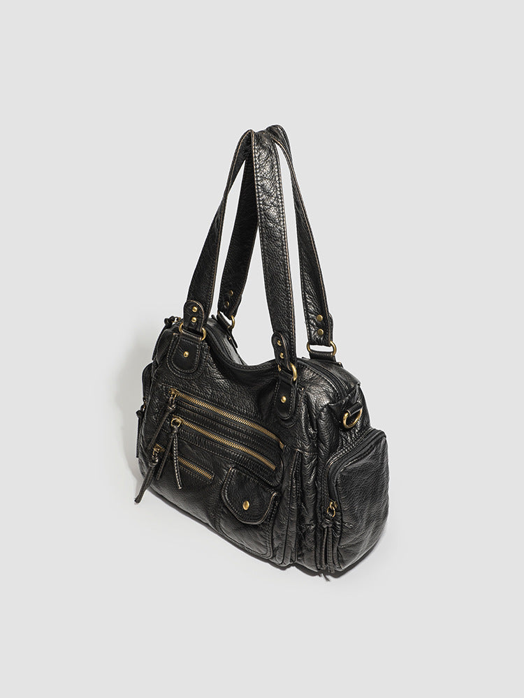 Vintage Bronze Multi-Zipper Motorcycle Bag