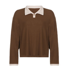 Polo Collar Long Sleeve Knitted Tee