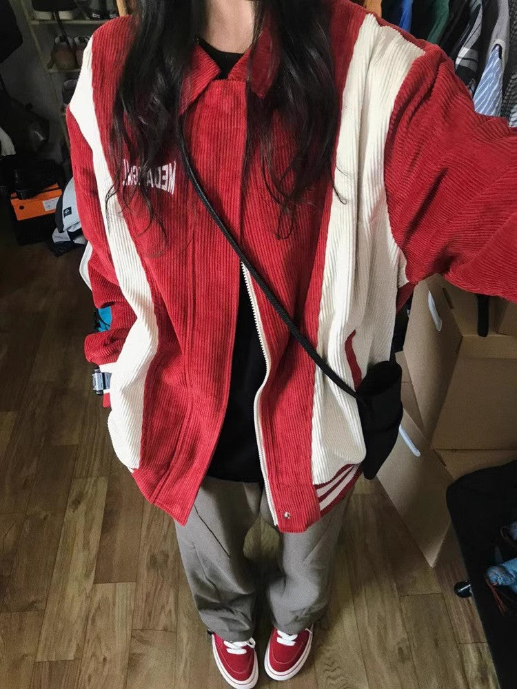 Patchwork Zip Up Corduroy Jacket - fairypeony