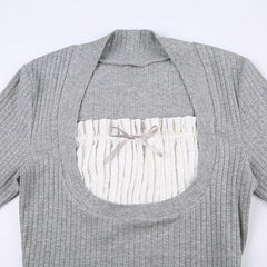 Patchwork Pleat Fungus He Long Sleeve Tee