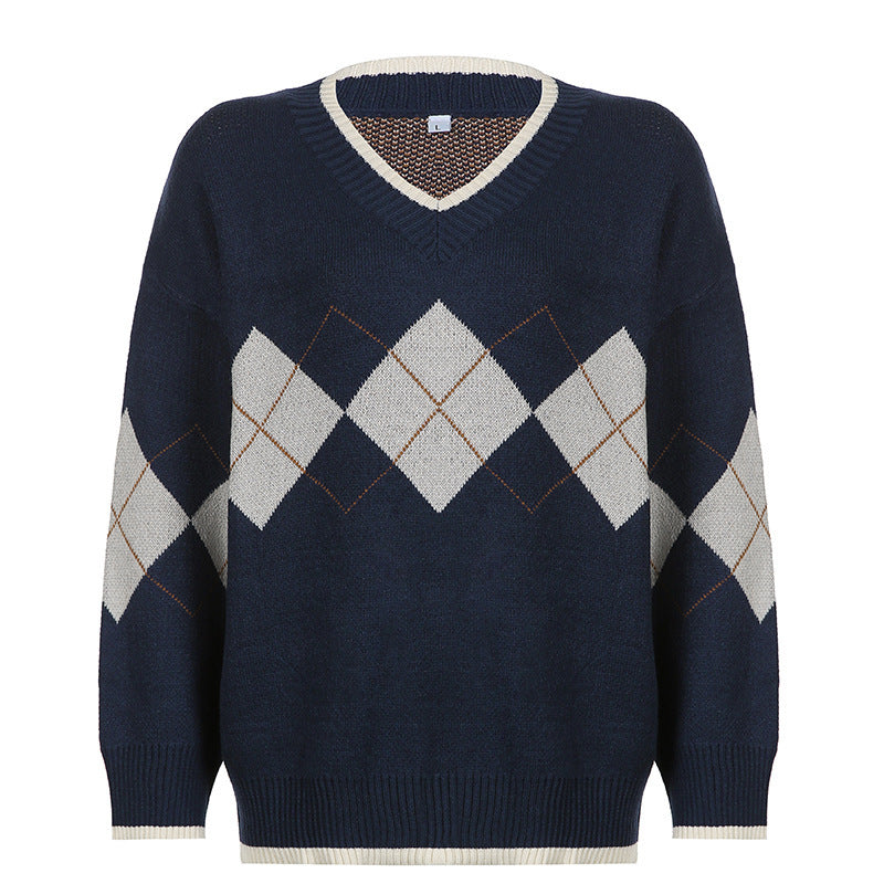 Vintage Argyle V-Neck Sweater
