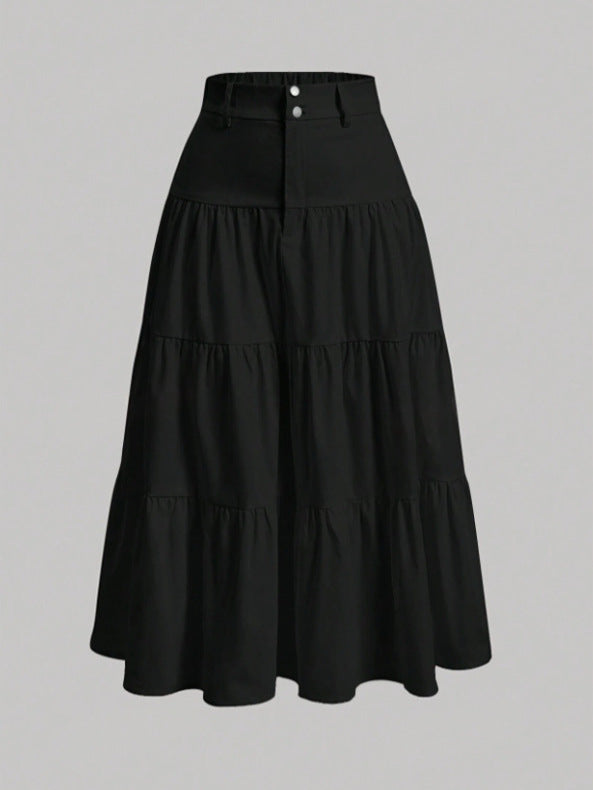 Women's Solid Color High-Low Zipper Pleated Skirt - fairypeony
