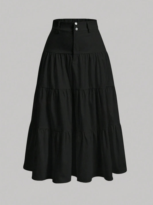Women's Solid Color High-Low Zipper Pleated Skirt - fairypeony