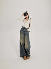 Womens High Waist Wide Leg Denim Pants