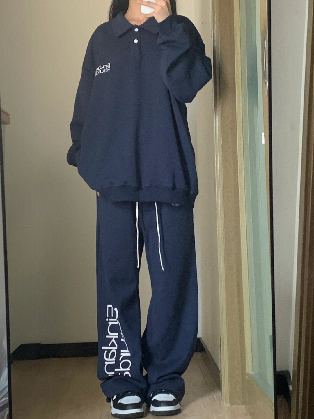 Navy Blue Printed Baggy Sweatpants - fairypeony