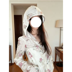 Women's Floral Print Hooded Zip-Up Jacket