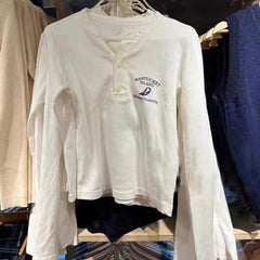 Vintage Embroidered Letter Button Long Sleeve Tee