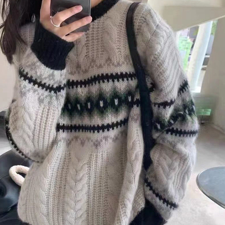 Wool Blend Geometric Pullover Sweater