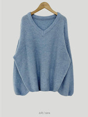 Solid Color V-Neck Loose Sweater