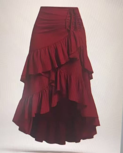 High-Waisted Patchwork Ruffle Hem Skirt - fairypeony