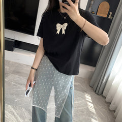 Embroidered Bow Short Sleeve Tee