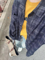 90s Retro Plaid Print Oversized Blouse