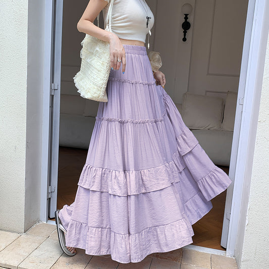 Aesthetic Solid Color Ruffled Maxi Skirt