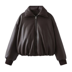 Womens Motorcycle Style Leather Cotton Coat
