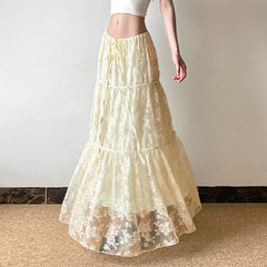 Lace Stitching Double layer Maxi Skirt