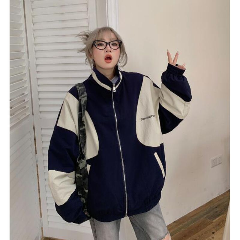 Contrast Color Block Bomber Jacket - fairypeony