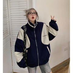 Contrast Color Block Bomber Jacket - fairypeony