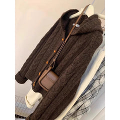 Horn Button Hooded Twist Knit Cardigan