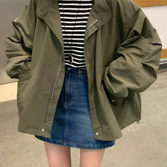 Versatile Drawstring Design Oversized Jacket
