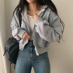 Solid Color Oversized Cropped Hoodie