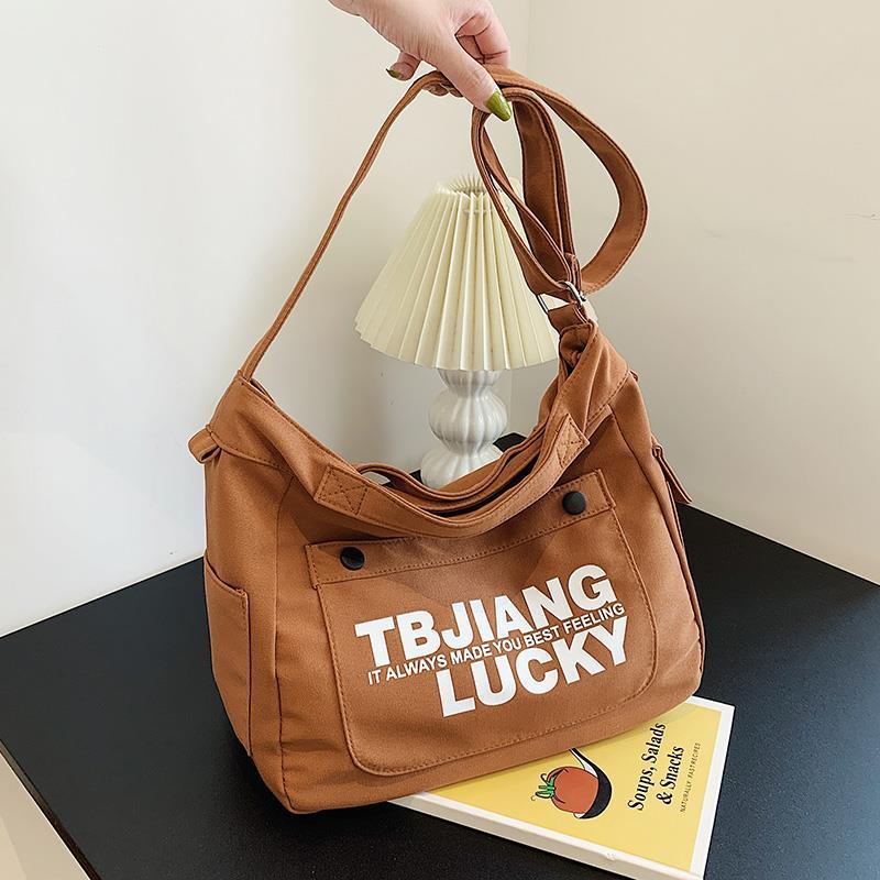 Letters Large Canvas Crossbody Bag - fairypeony