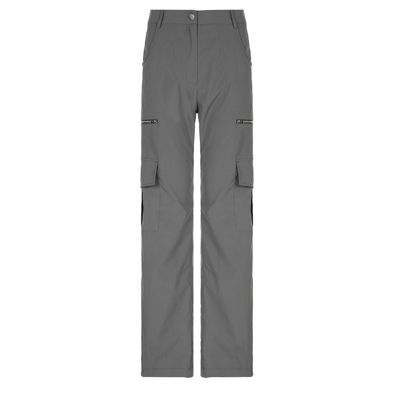 Zipper Pocket High Waist Cargo Pants - fairypeony