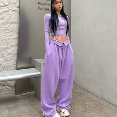 Fold Over Waist Baggy Sweatpants - fairypeony