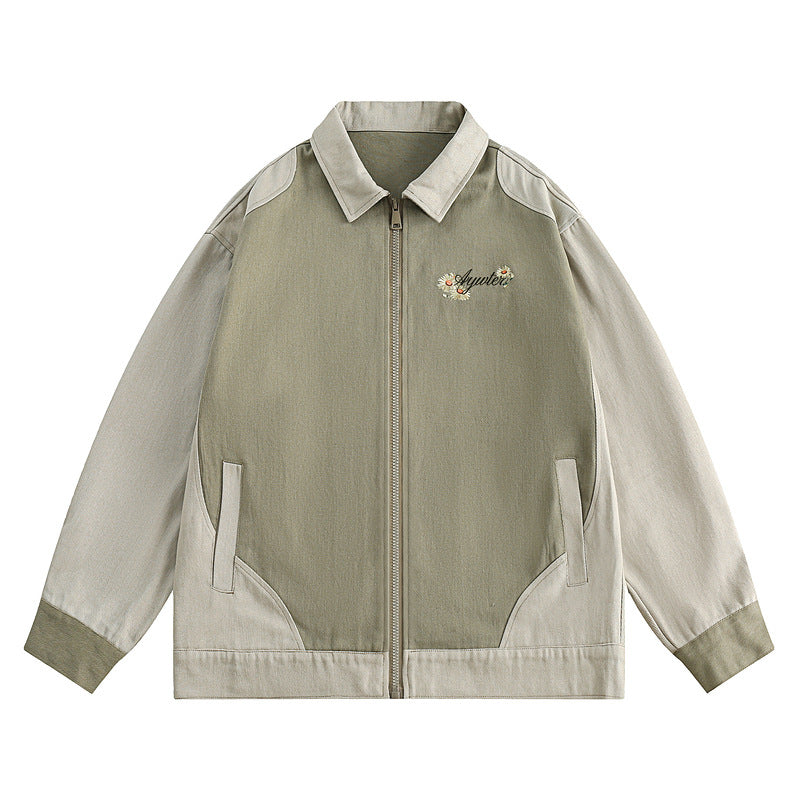 Embroidery Daisy Patchwork Oversized Jacket - fairypeony