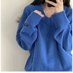 Dark Academia Solid Color V-Neck Pullover Sweater