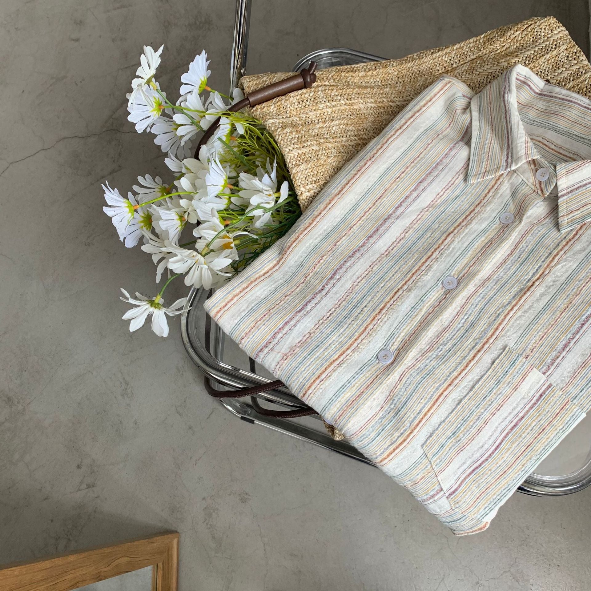 Colorful Stripe Print Button Up Long Sleeve Shirt - fairypeony
