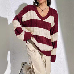 Casual Stripe Print Oversized Long Sleeve Sweater